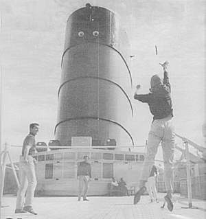 Deck Tennis in front of Caronia's huge funnel