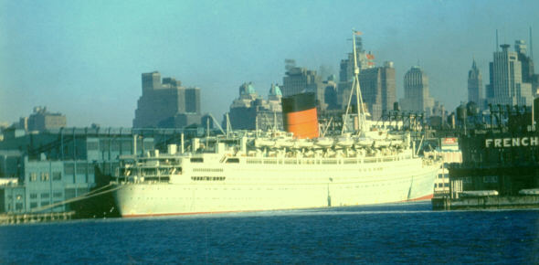 Caronia at her New York berth in January 1955